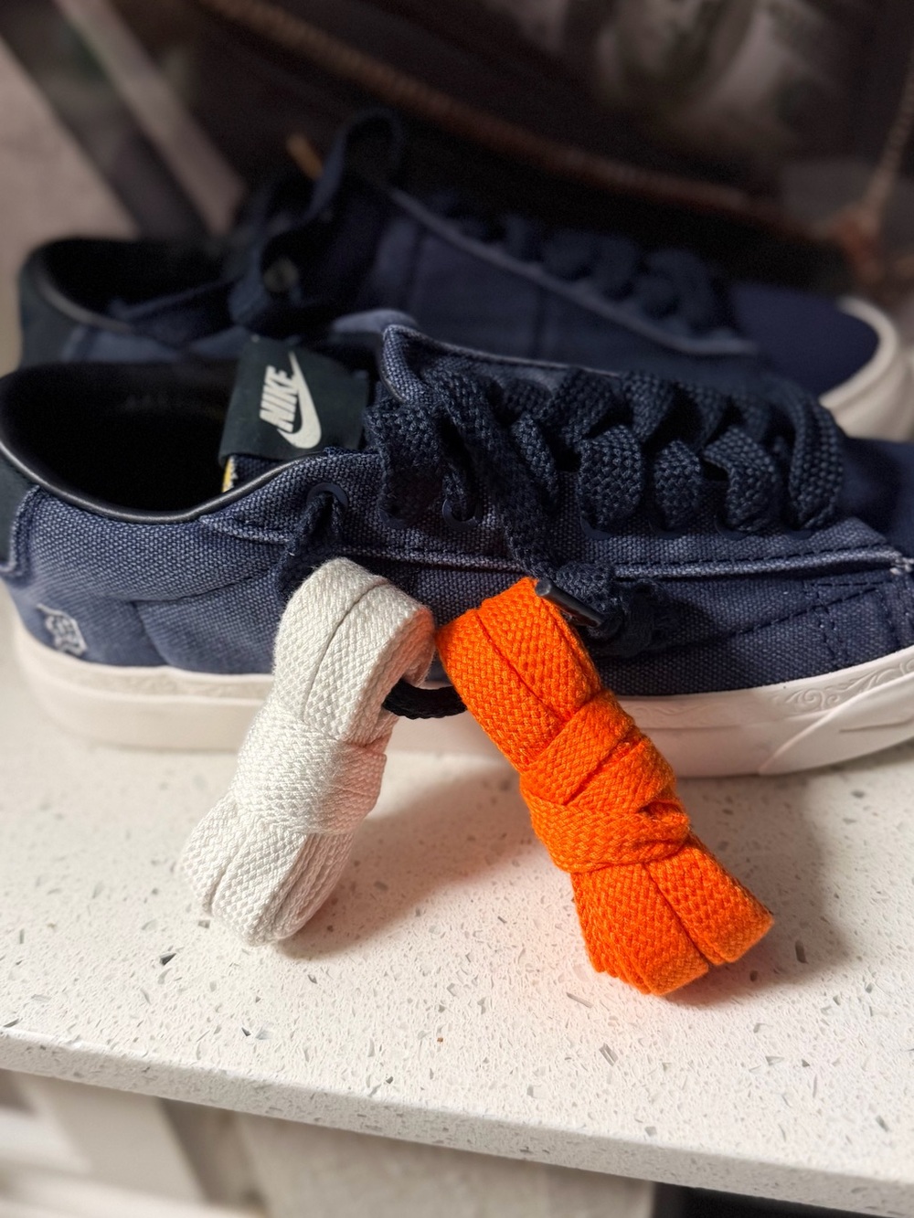 Nike men Navy Canvas Sneakers with White and Orange Laces